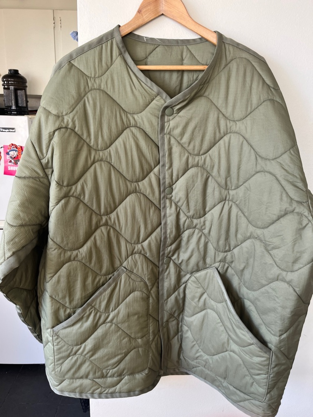 Quilted Olive Green Button-Front Jacket